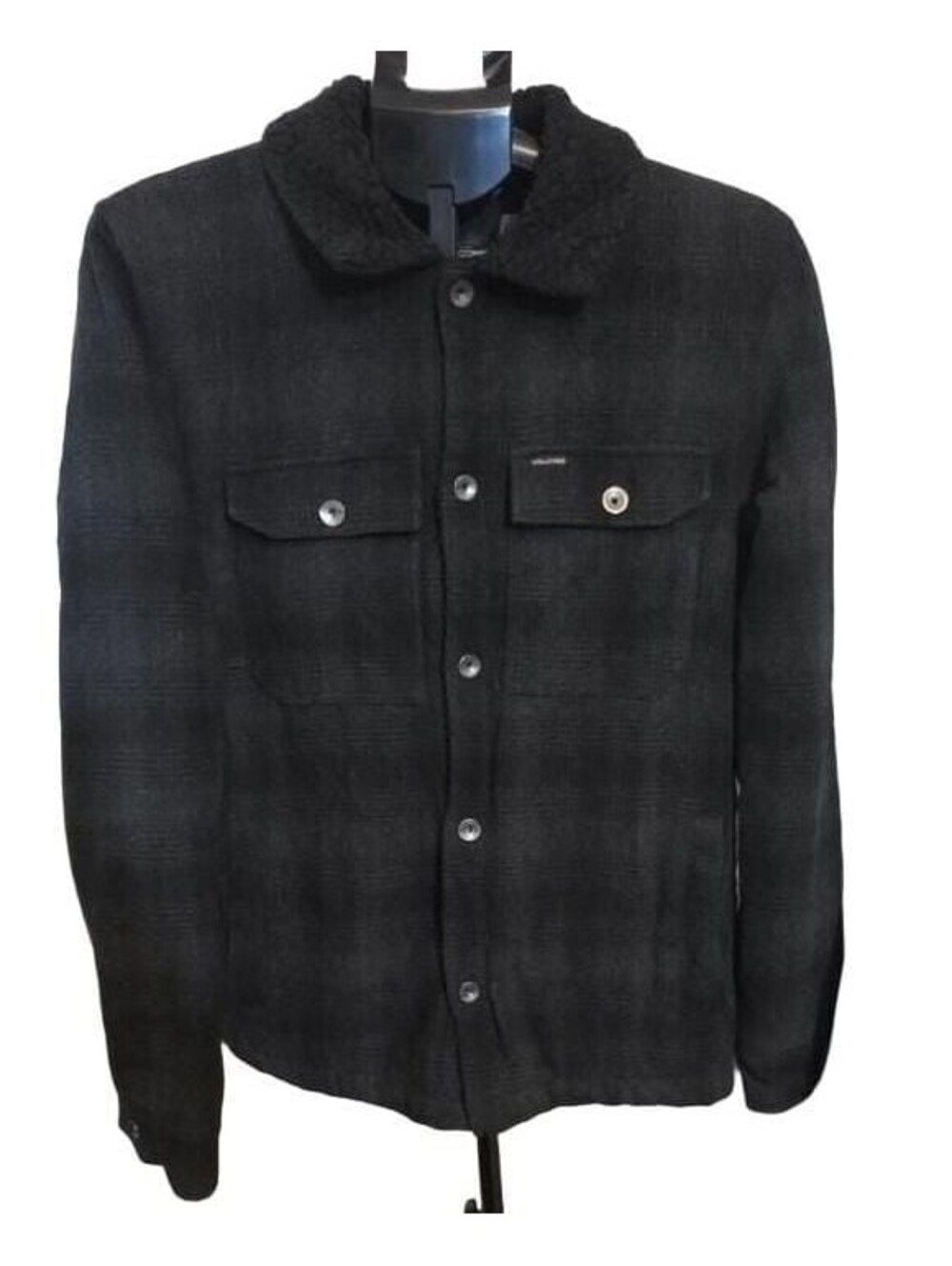 Volcom Black Plaid Sherpa Collar Lined Flannel Jacket Shacket Medium